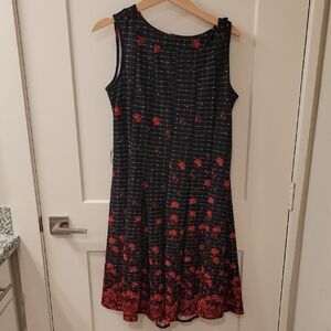 Haani Black and Red Floral Midi Dress
